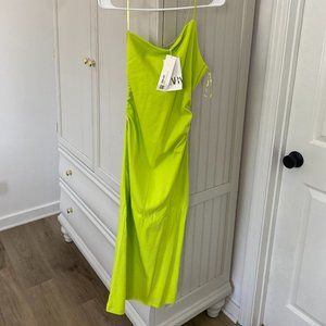 NWT Zara Lime Green One Shoulder Dress M